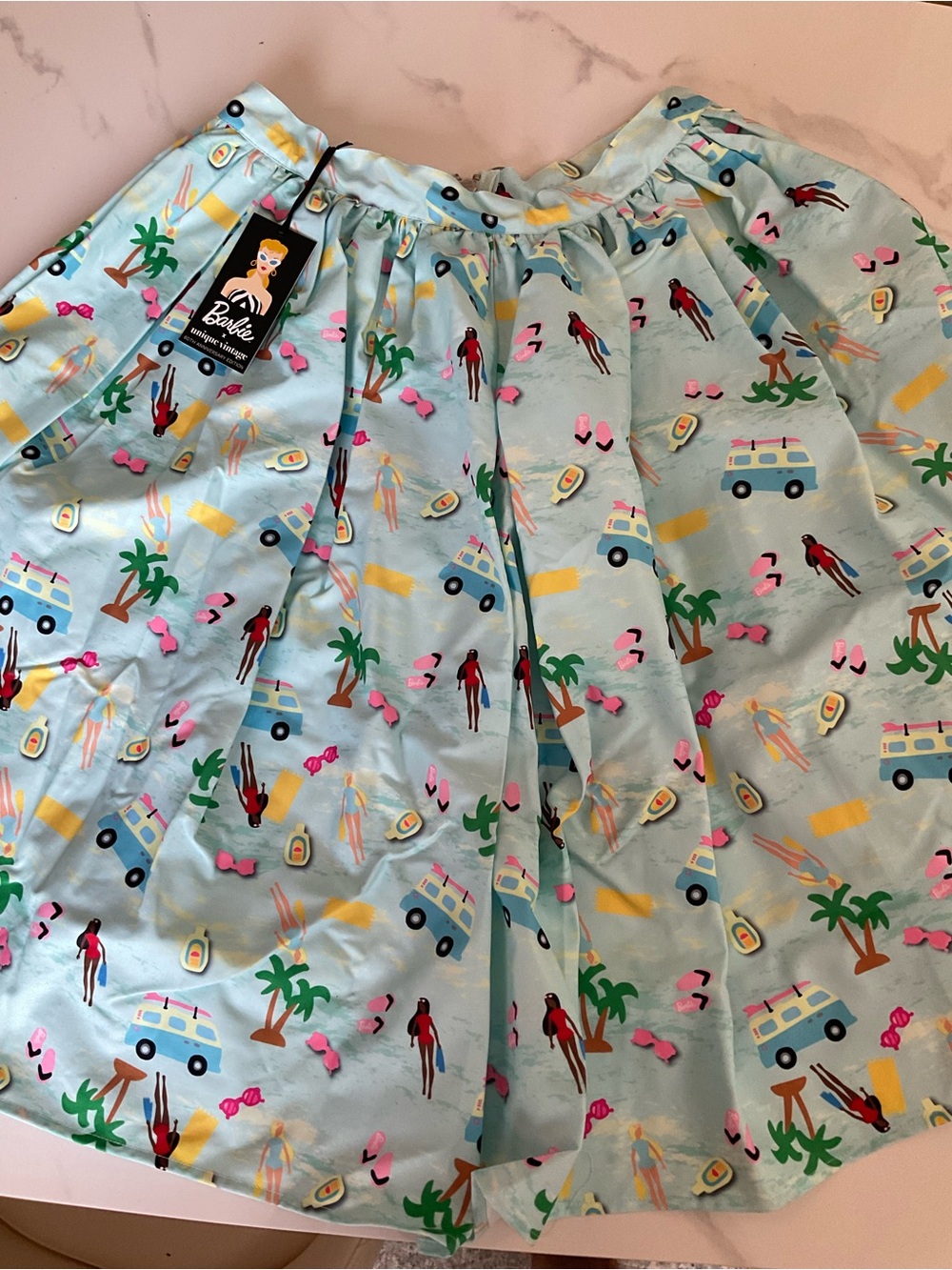 NWT Barbie Unique Vintage Light Blue Beach Print Skirt 60th Anniversary